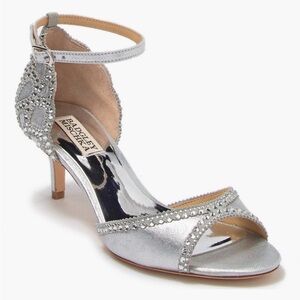 Badgley Mischka Gillian Crystal Embellished D’orsay Sandals Size 9 Silver EUC